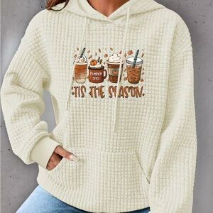 Cream Waffle Textured Hoodie - Tis the season fall large